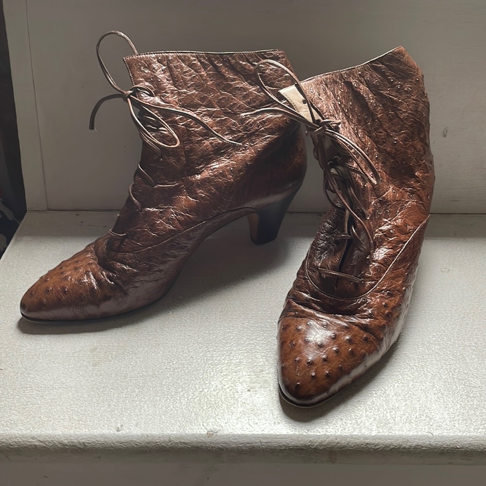 vintage ostrich lace up boot